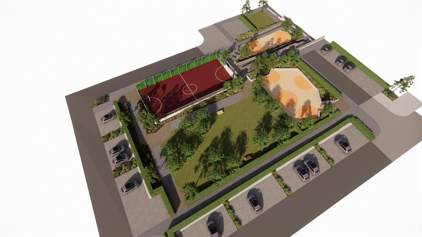 Aerial CGI of the green and games area